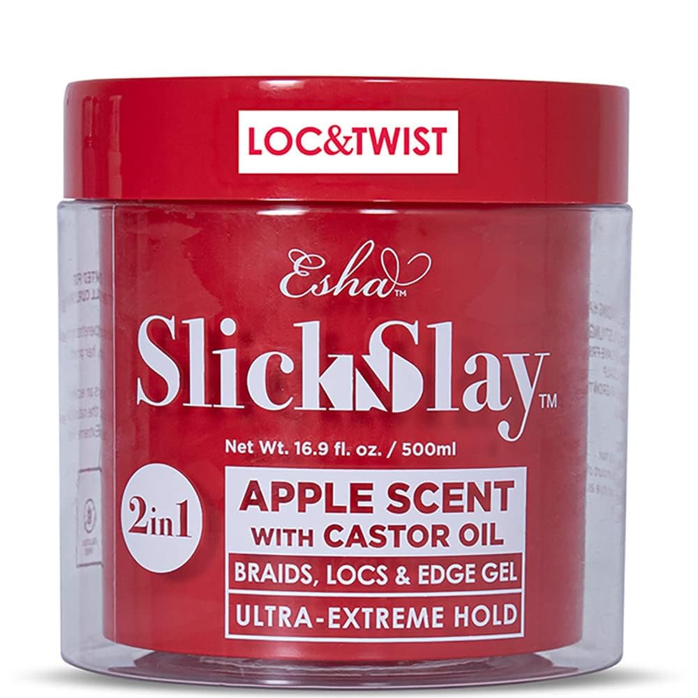 Esha Slick N Slay braiding gel bottle with apple scent for lasting hold
