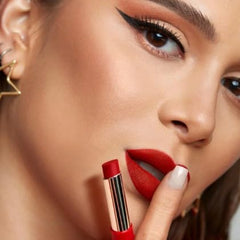 ESIKA Colorfix Matte Lipstick Red Attitude on lips reveals velvety, long-wearing color.