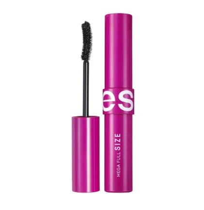 Esika Mega Full Size Mascara packaging highlights bold black tone for a striking look.