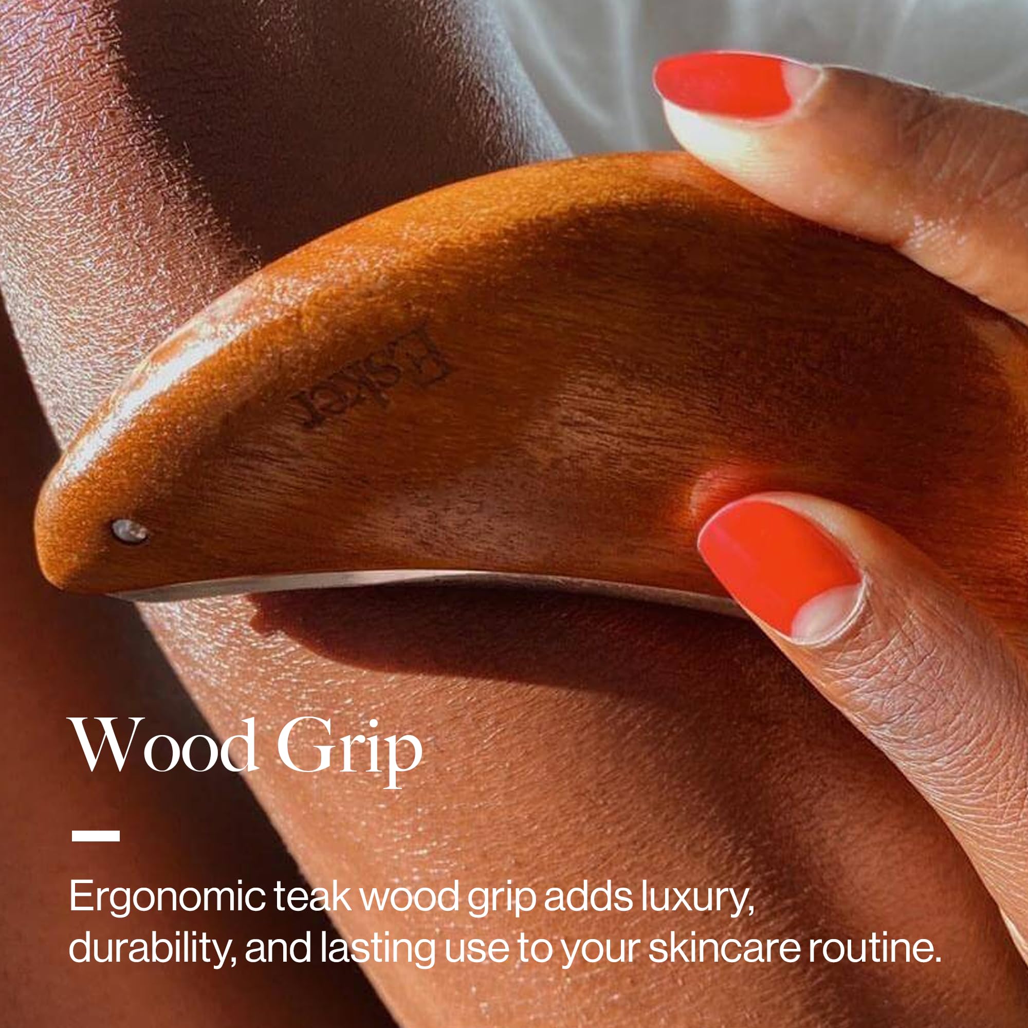 Close-up of Esker blade with colloidal silver for gentle exfoliation.