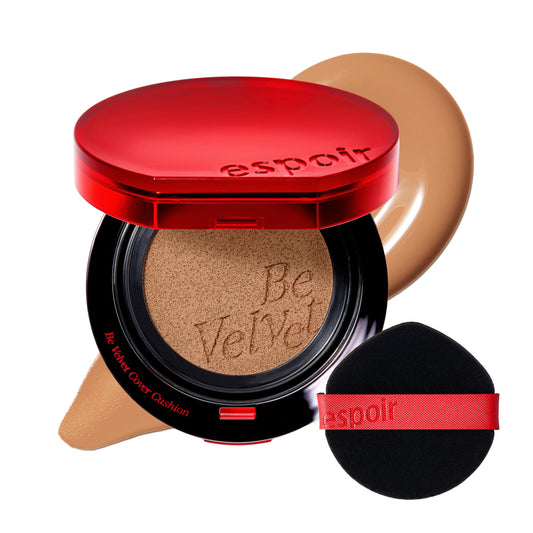 Espoir Be Velvet Cushion 32 Cinnamon packaging for on-the-go touch-ups and travel-friendly use.