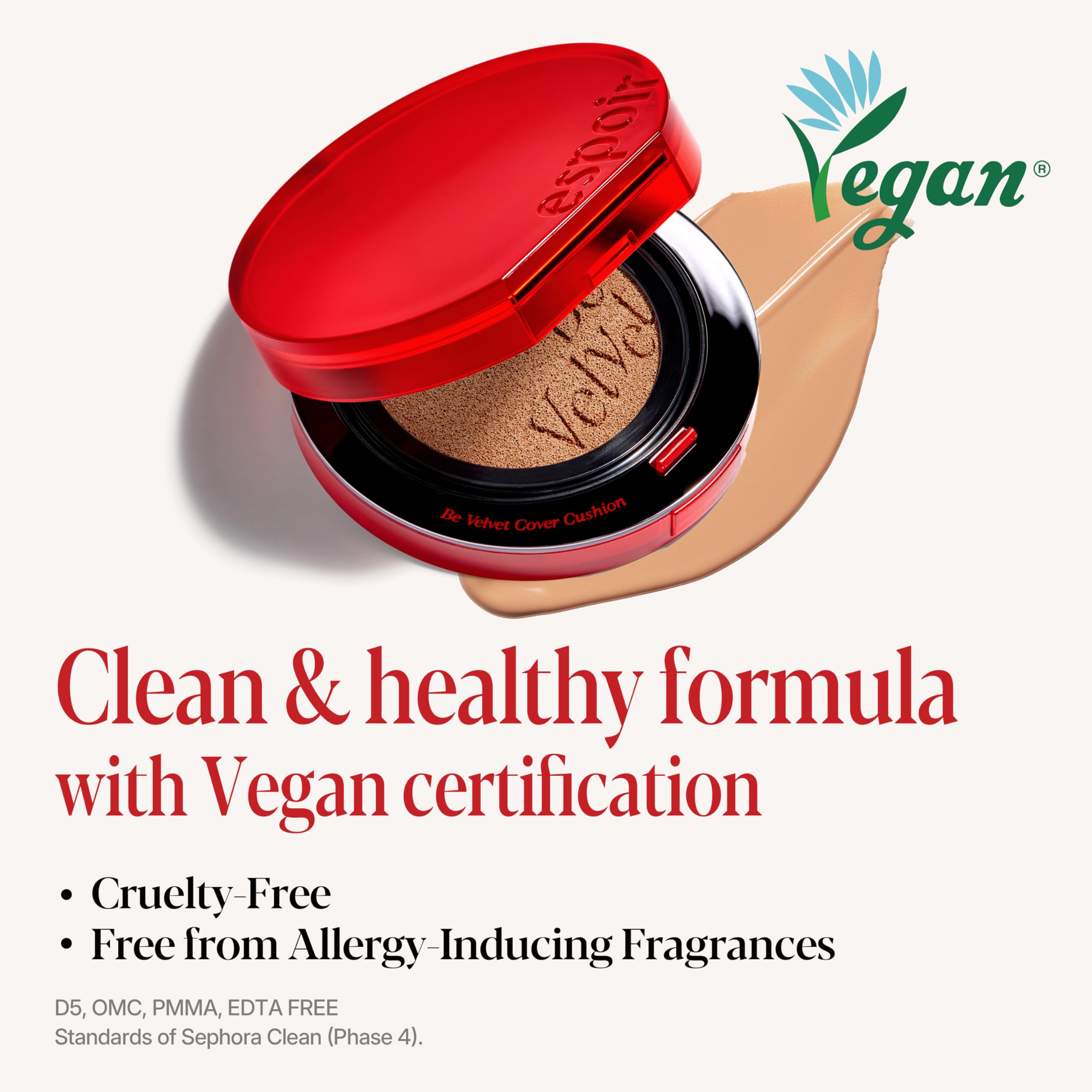 Espoir Be Velvet Cushion Foundation vegan and cruelty-free formula.