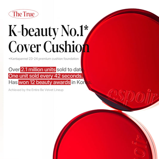 Espoir Be Velvet Cushion puff application demonstrates fast, blendable coverage