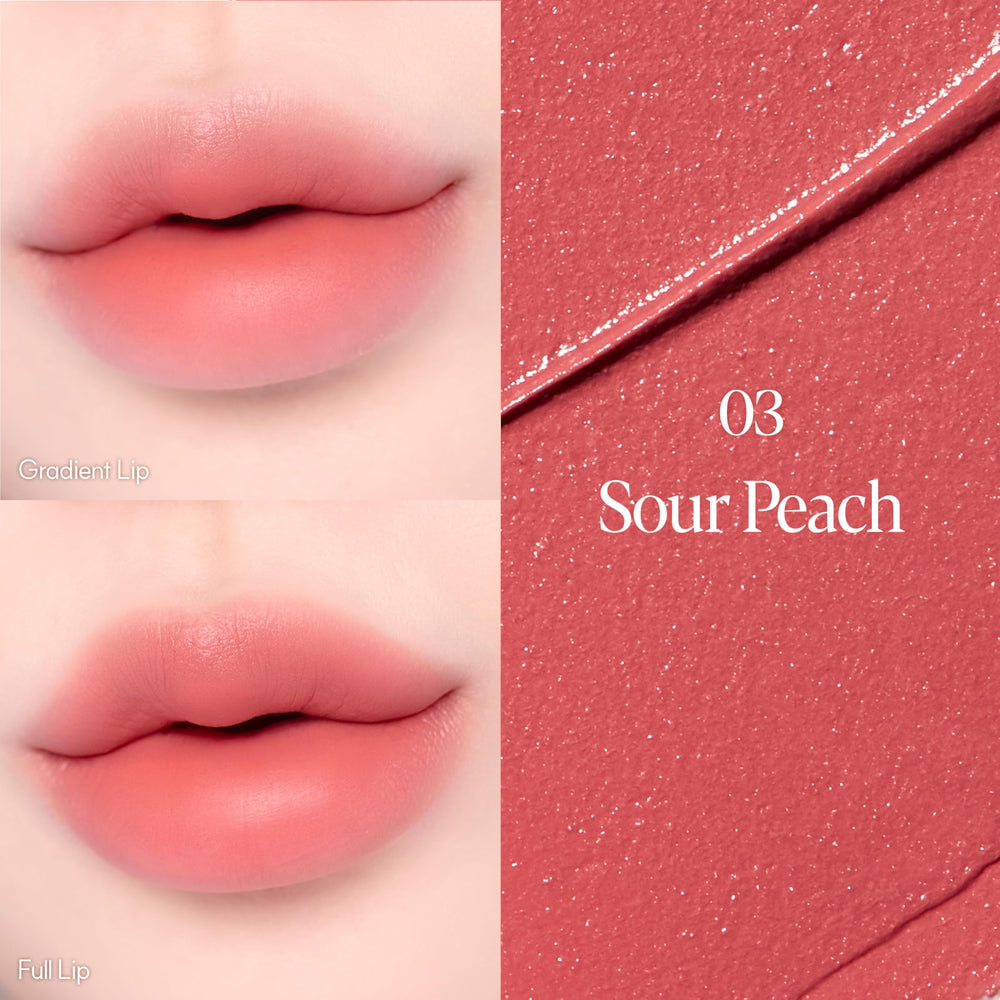 Espoir Couture Lip Tint Sour Peach on lips delivering natural blur and soft glow