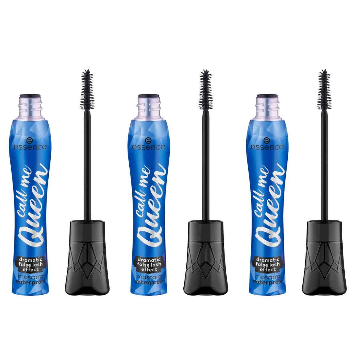 essence Call Me Queen mascara 3-pack packshot showing bold, waterproof lashes