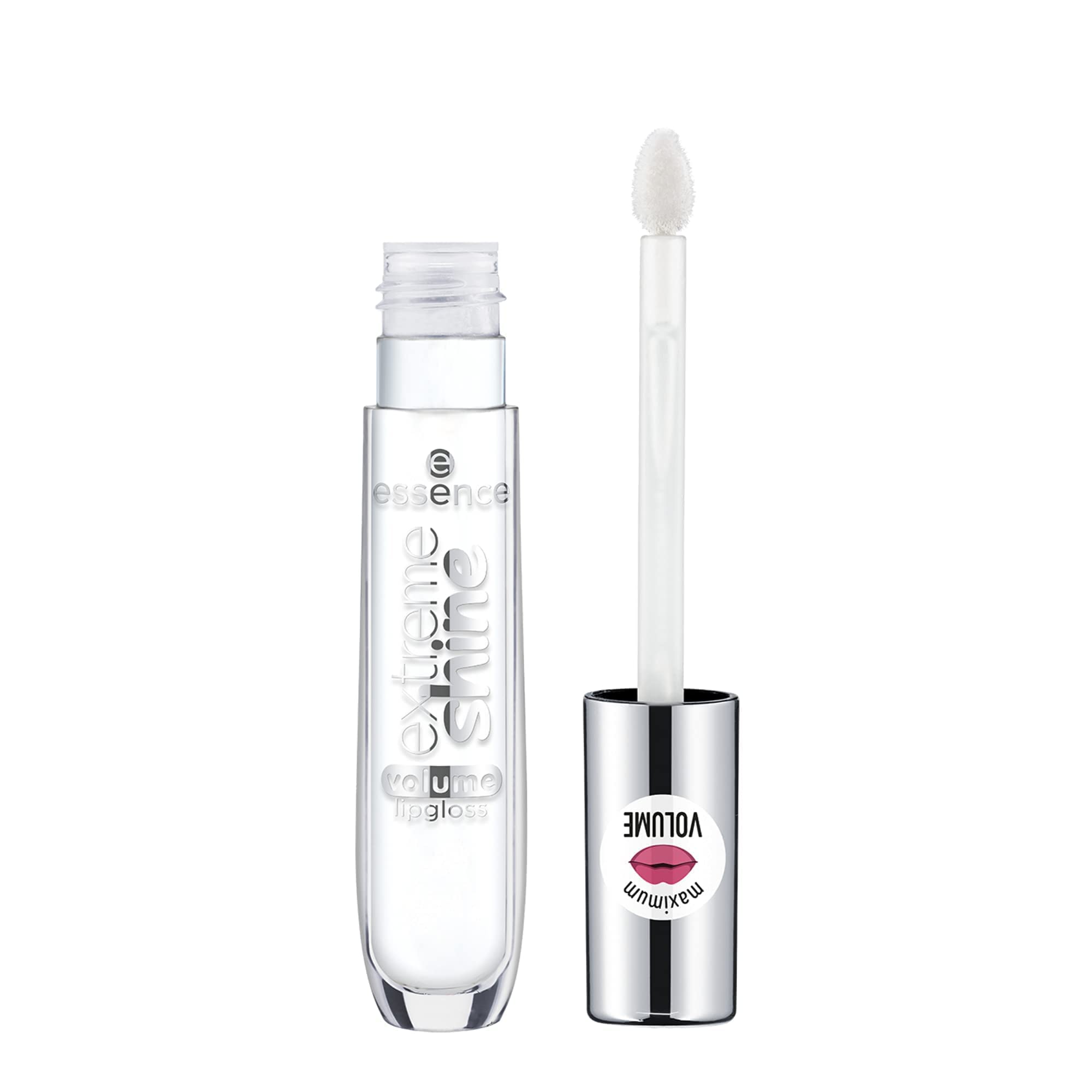 Essence Extreme Shine Volume Lip Gloss applicator close-up showing a smooth wand for precise coverage