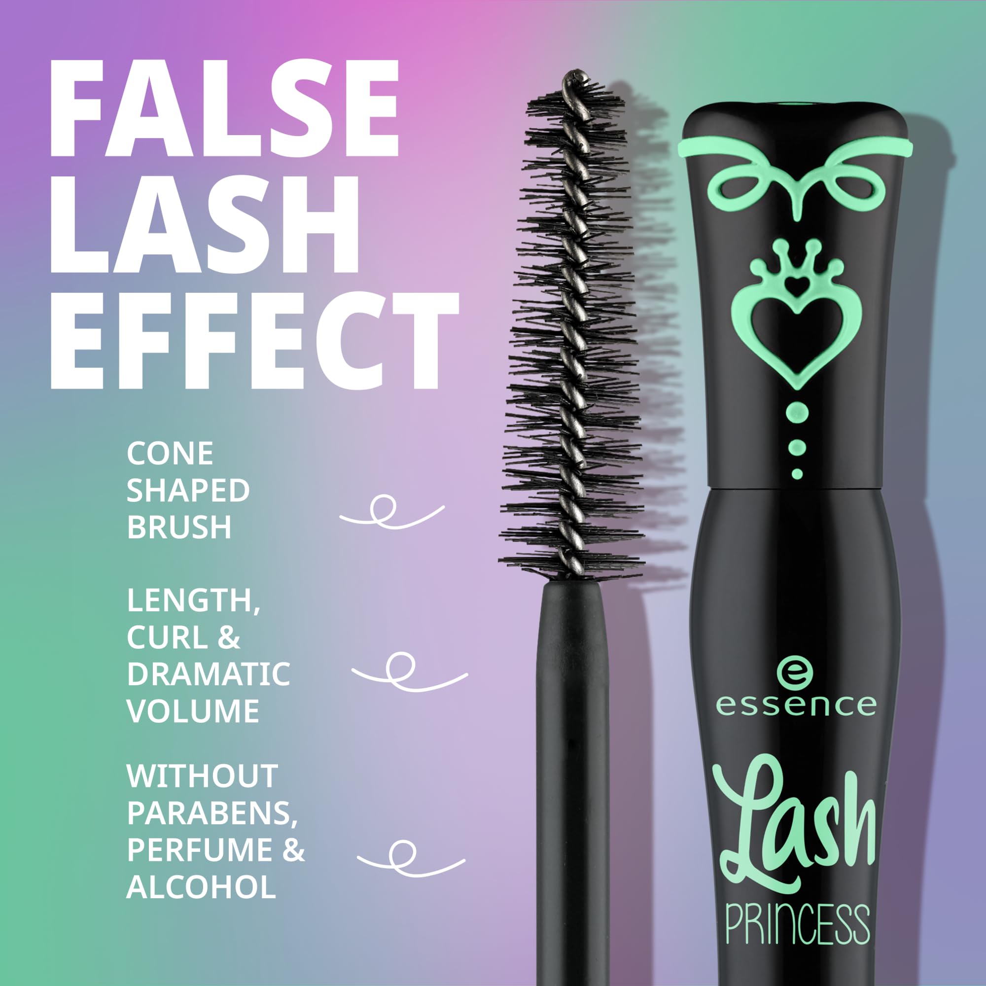 essence Lash Princess Curl & Volume mascara highlighting curled, voluminous lashes