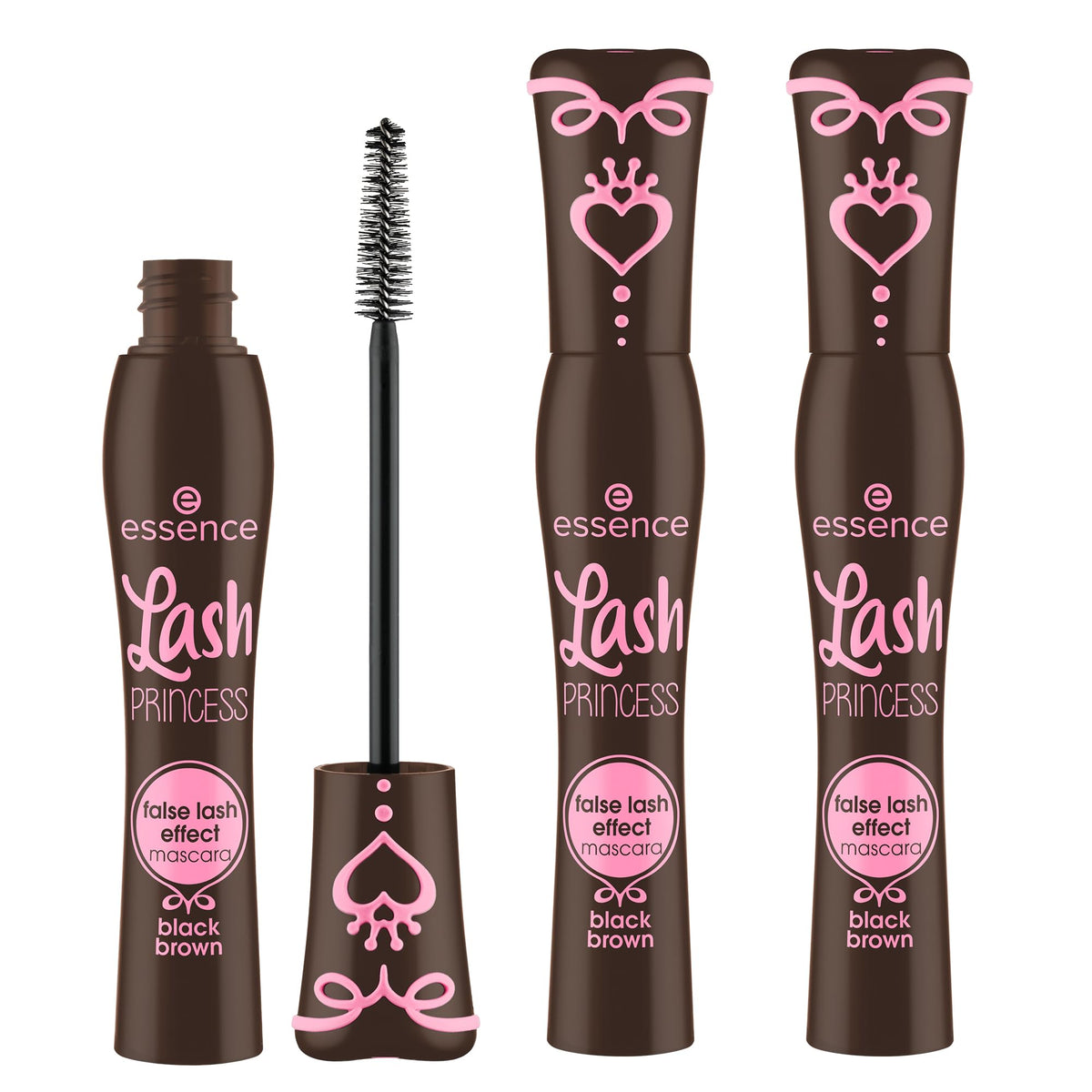 Essence Lash Princess Mascara Brown 3-Pack packaging highlights eco-friendly value and savings.