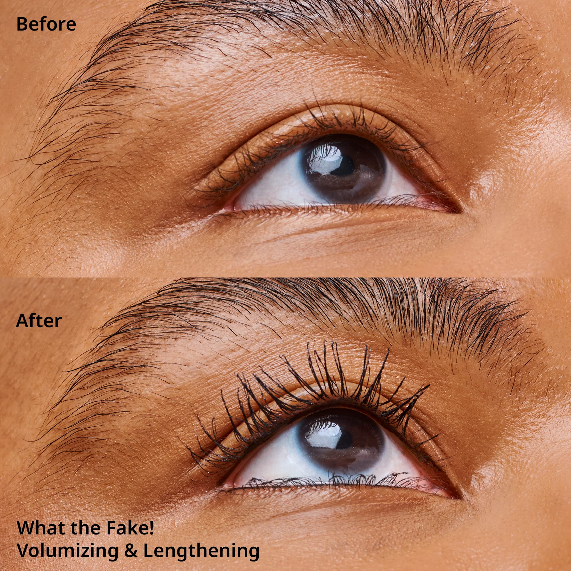 essence What the Fake application demonstrates thicker, longer-looking lashes.