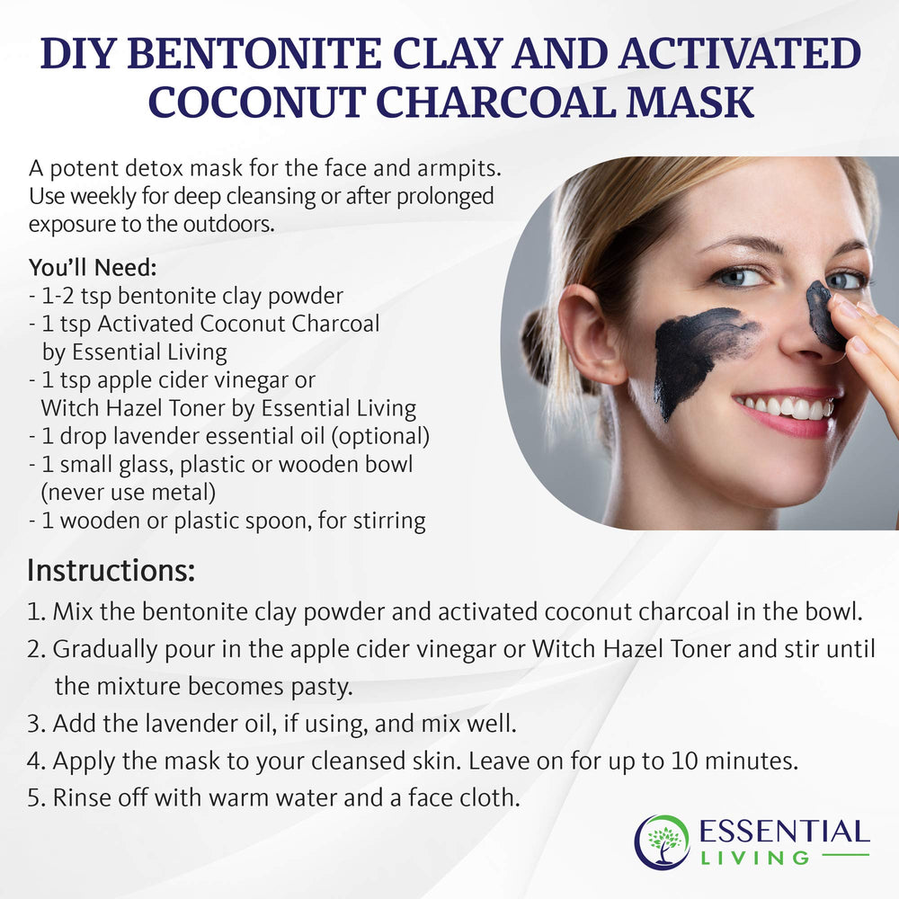 2 lb jar of Essential Living Bentonite Clay Powder, suitable for all skin types.