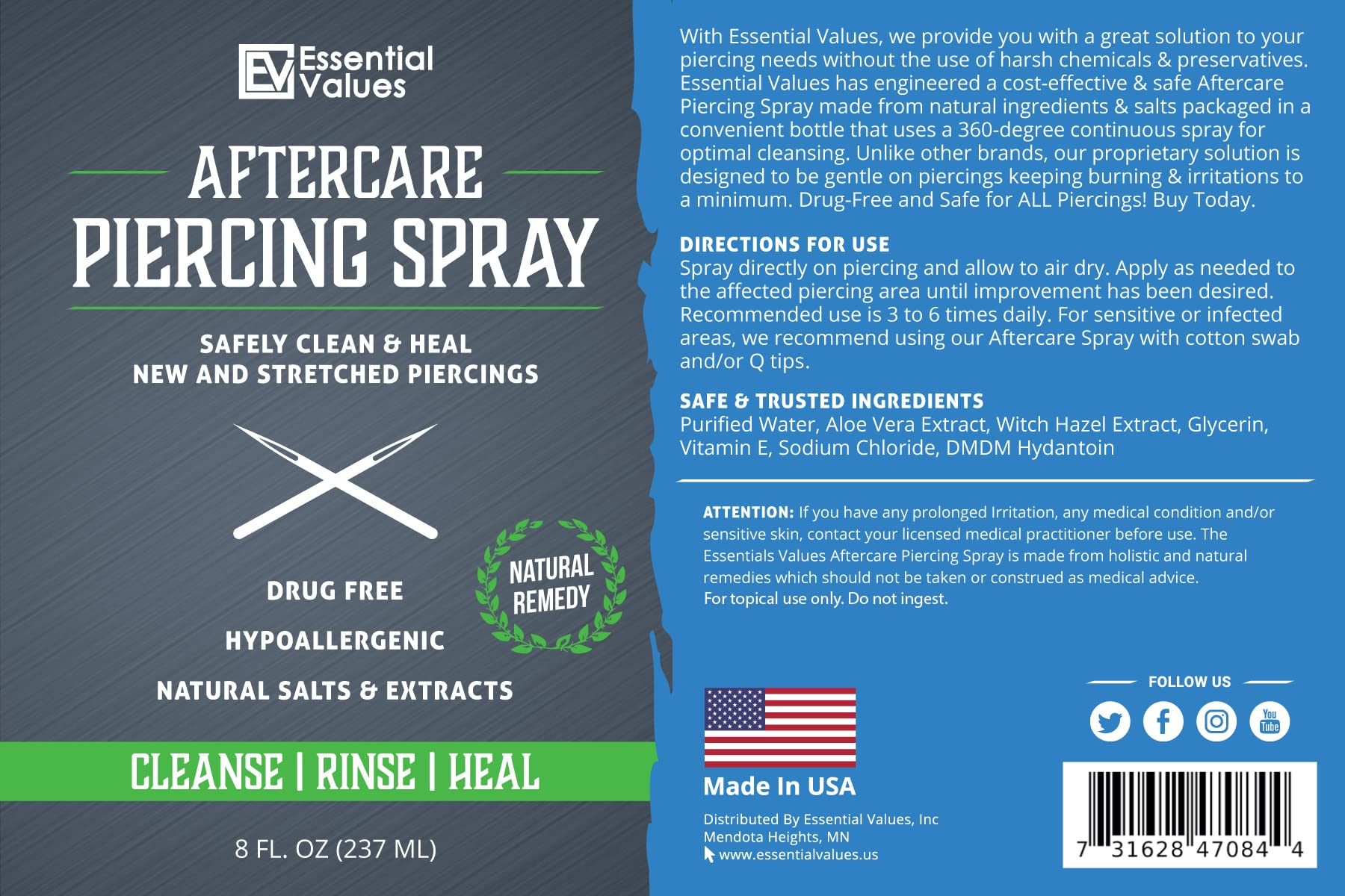 Suitable for oral, body, and ear piercings during healing