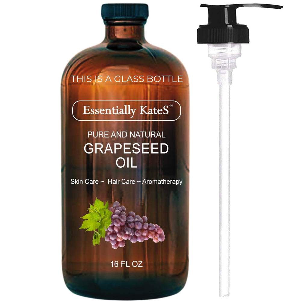 Essentially KateS Grapeseed Oil bottle with pump for versatile hair and skin hydration