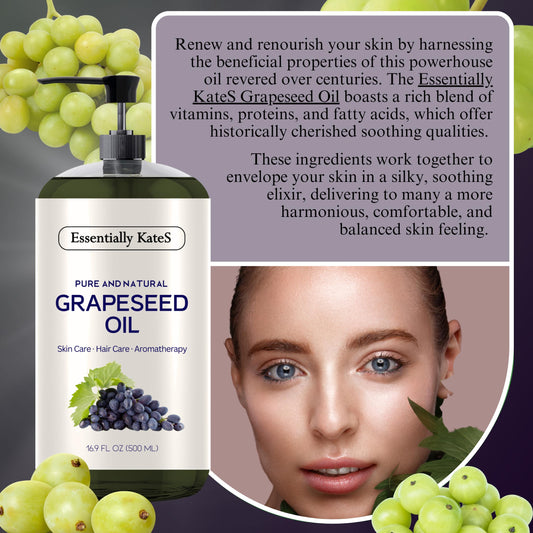 Essentially KateS Grapeseed Oil bottle pour showing easy, smooth application.