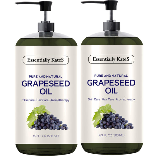 Essentially KateS Grapeseed Oil pack bottles for versatile skin and hair nourishment.
