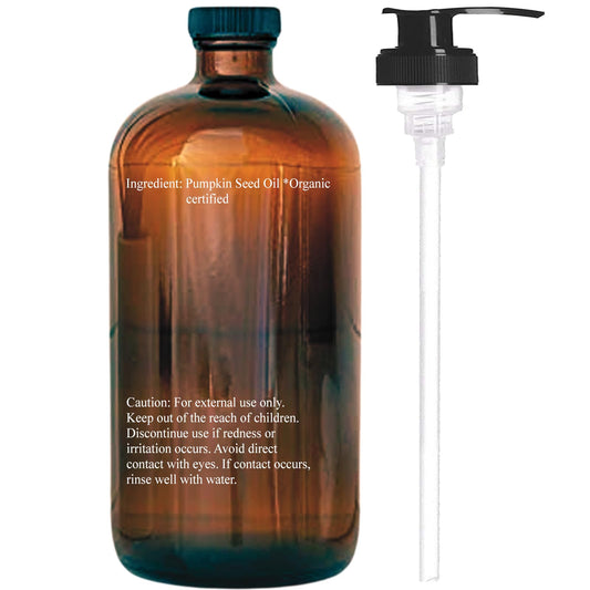 Essentially KateS pumpkin seed oil label close-up shows organic, hexane-free formula.