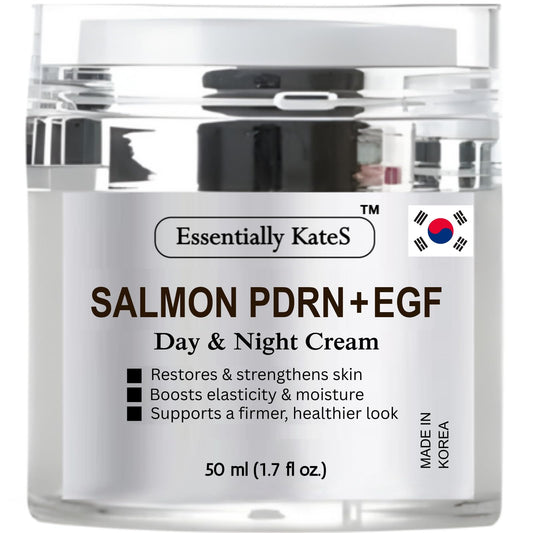 Essentially KateS Salmon PDRN EGF Day Night Cream jar suggesting renewed firmness and hydration