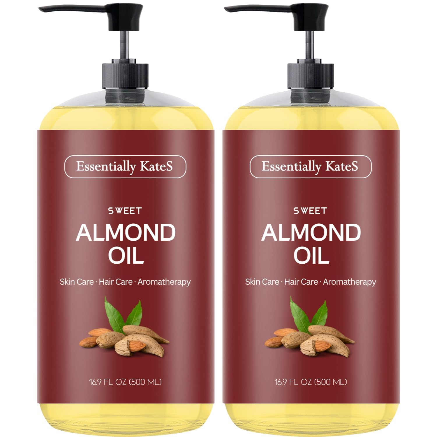 Essentially KateS Sweet Almond Oil bottle front showing pure, natural ingredients.