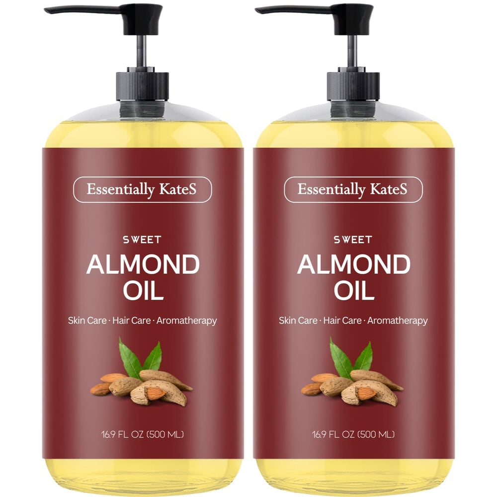 Essentially KateS Sweet Almond Oil bottle front showing pure, natural ingredients.