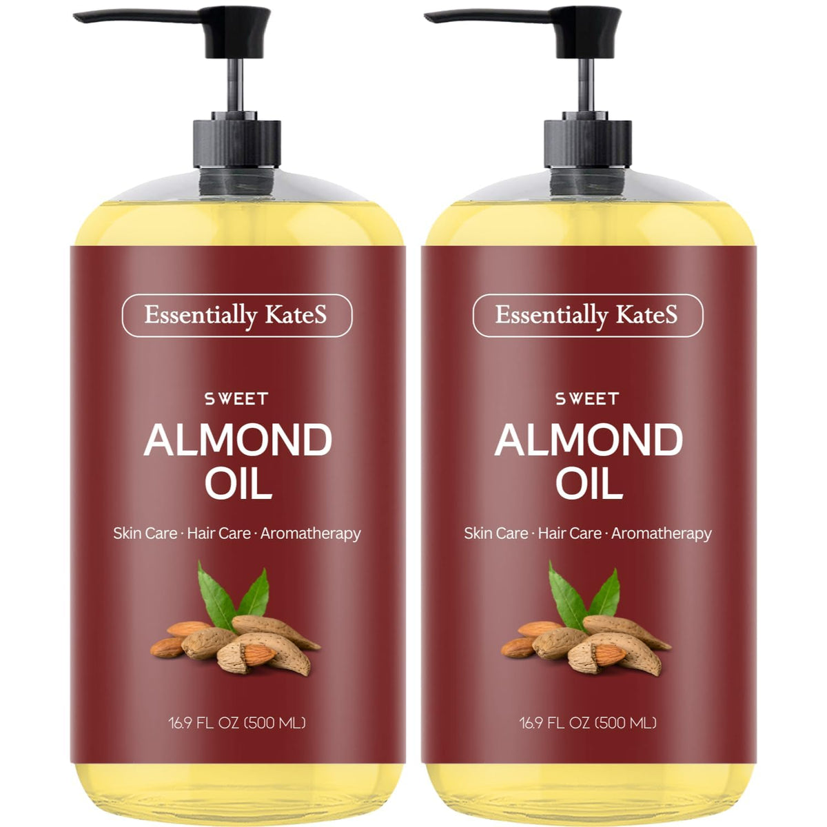 Essentially KateS Sweet Almond Oil bottle front showing pure, natural ingredients.