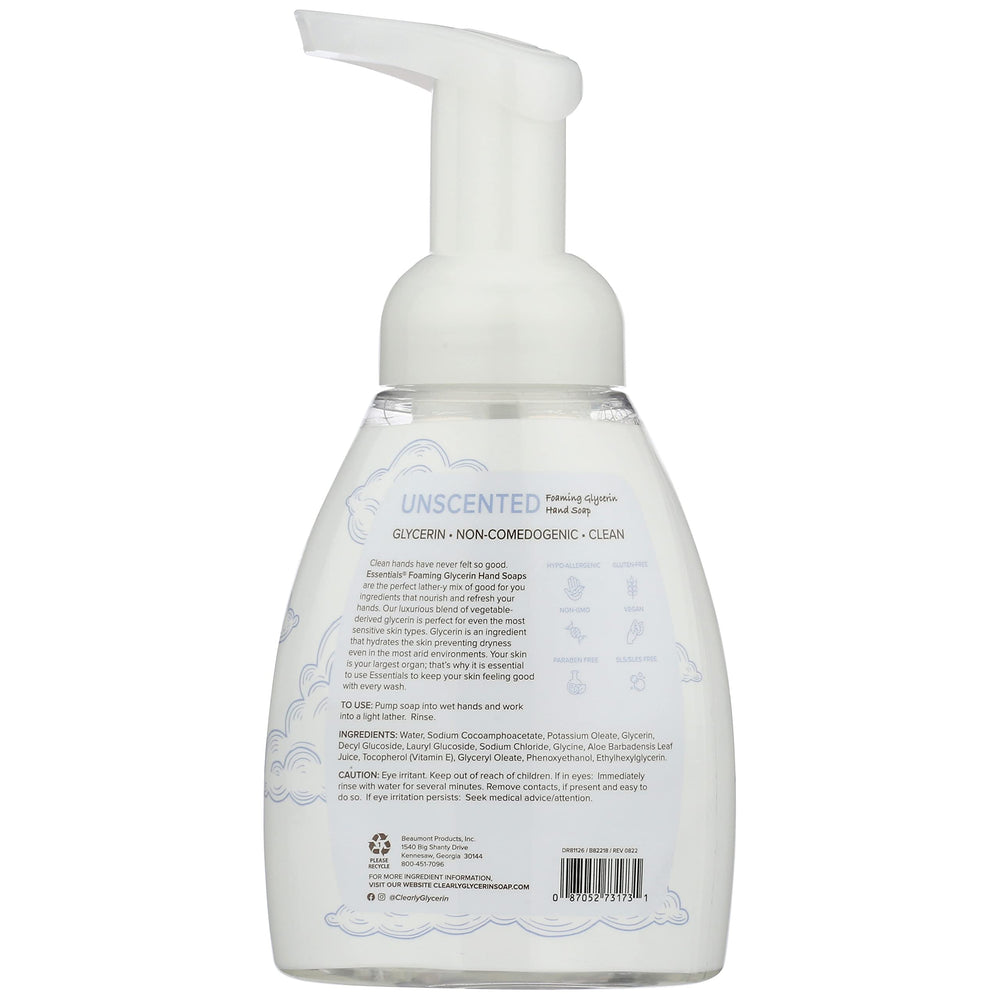 Essentials foaming glycerin hand soap foam close-up reveals rich lather