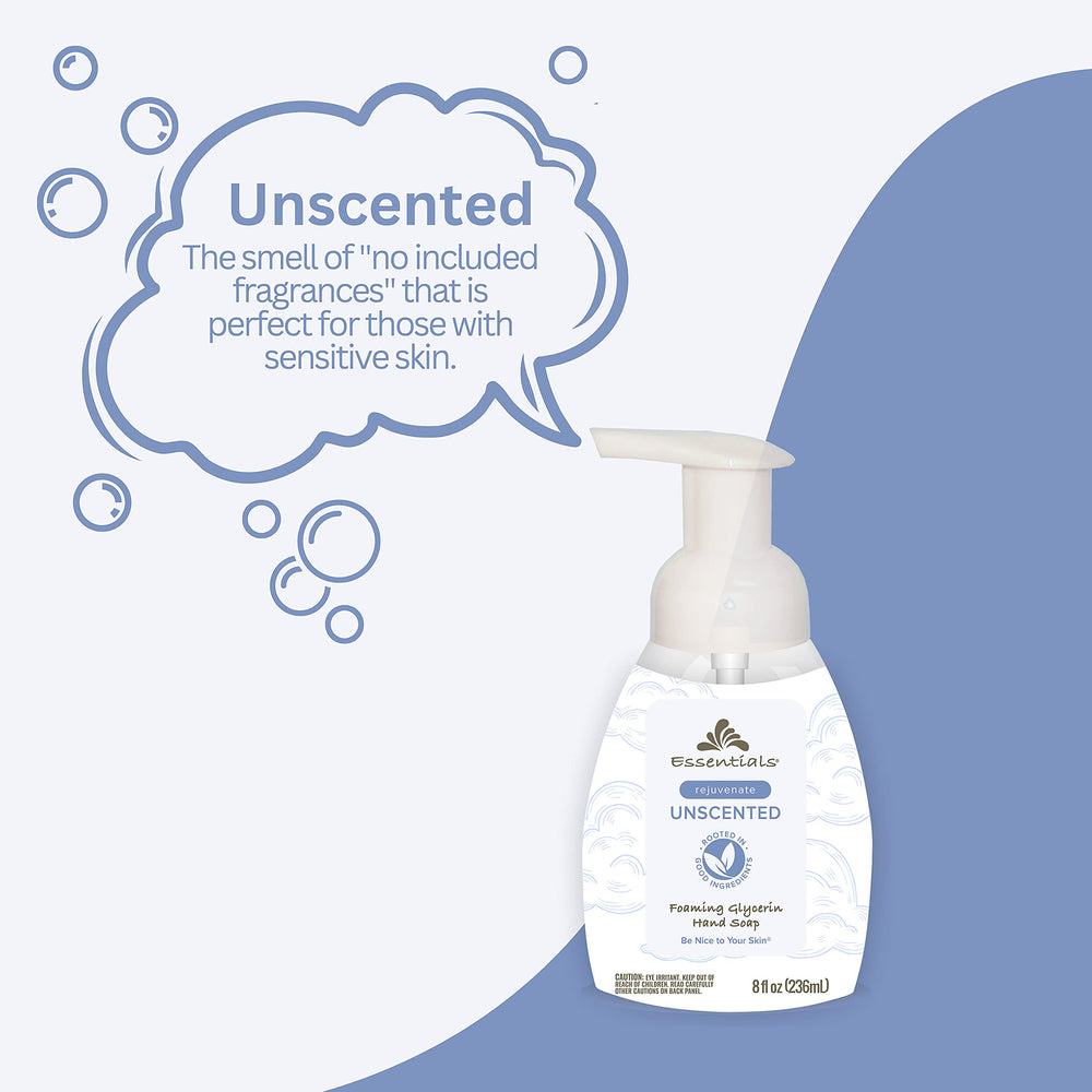 Essentials foaming glycerin hand soap ingredients close-up highlights glycerin richness