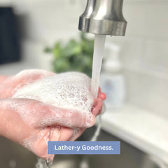 Essentials foaming glycerin hand soap lather on hands during washing