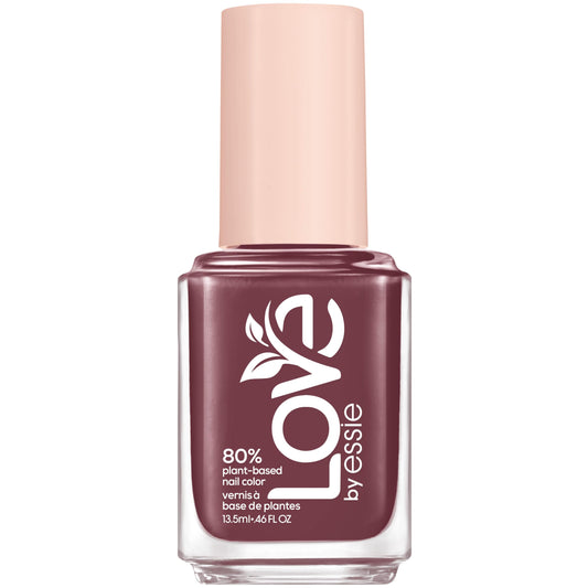 Essie LOVE bottle close-up showing the neutral plum shade for everyday wear.