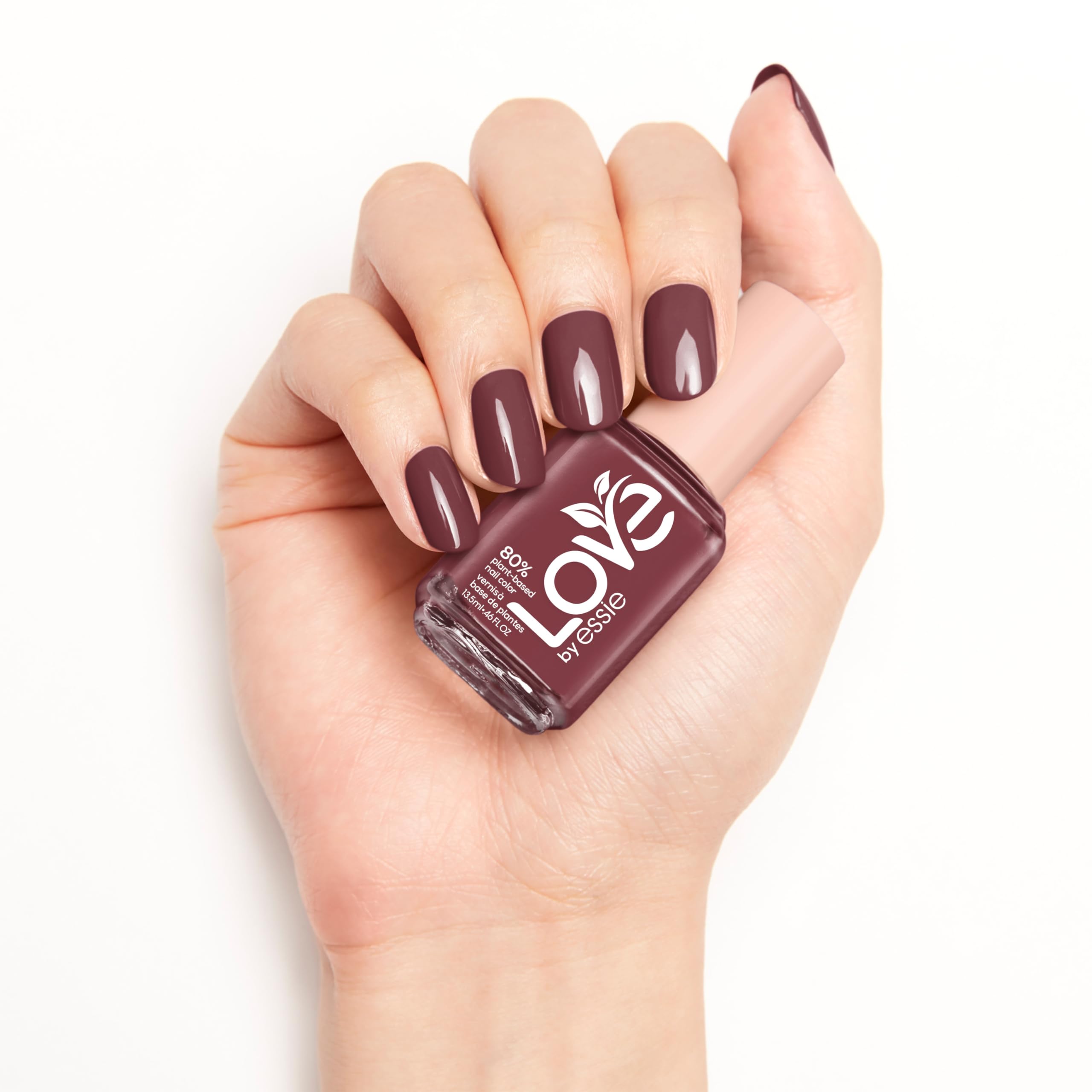 Vegan nail polish in a compact bottle for at-home use.