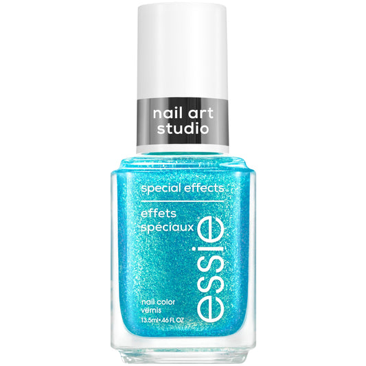 essie Frosted Fantasy blue pearl swatch shows holographic depth and shimmer