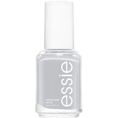 Essie Press Pause nail polish bottle shows a glossy gray cream finish for a polished look.