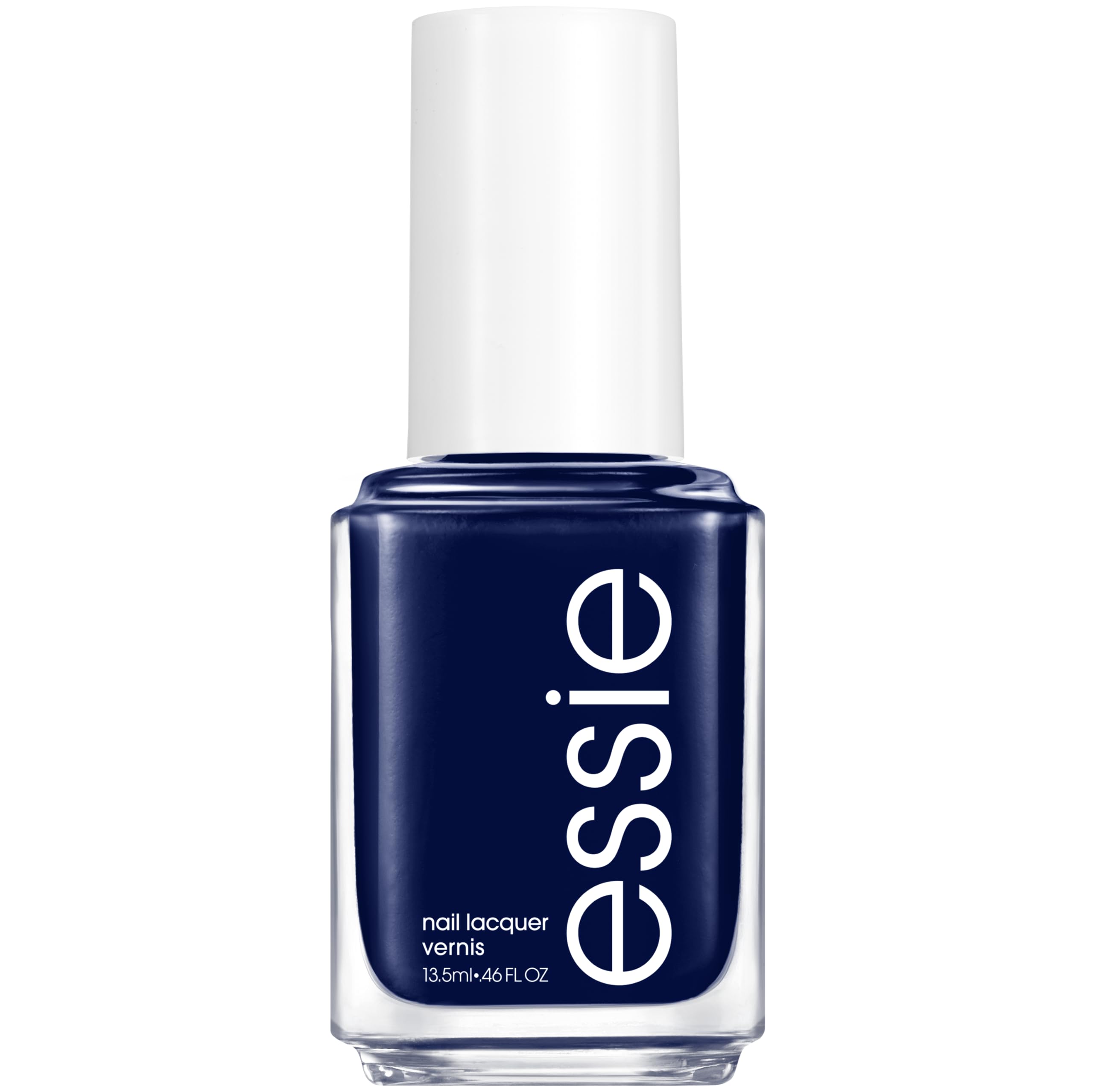essie Step Out of Line bottle front: deep indigo blue with red undertones for fall looks.