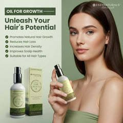 EssyNaturals Advanced Hair Growth Oil dropper for precise scalp application.