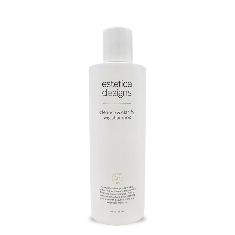 Estetica Designs Cleanse & Clarify Wig Shampoo bottle pour for easy application and refreshed wig fibers