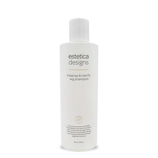 Estetica Designs Cleanse & Clarify Wig Shampoo bottle pour for easy application and refreshed wig fibers