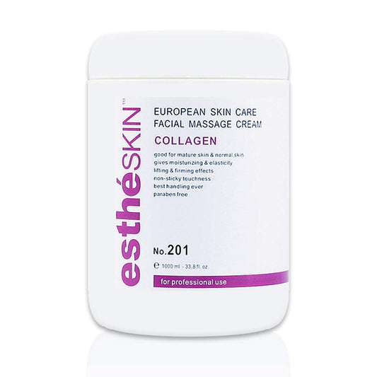 estheSKIN Collagen Facial Massage Cream bottle close-up highlighting rich moisturizing formula.