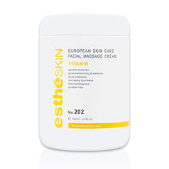 EstheSKIN Vitamin Facial Massage Cream bottle pouring shows hydrating benefits.