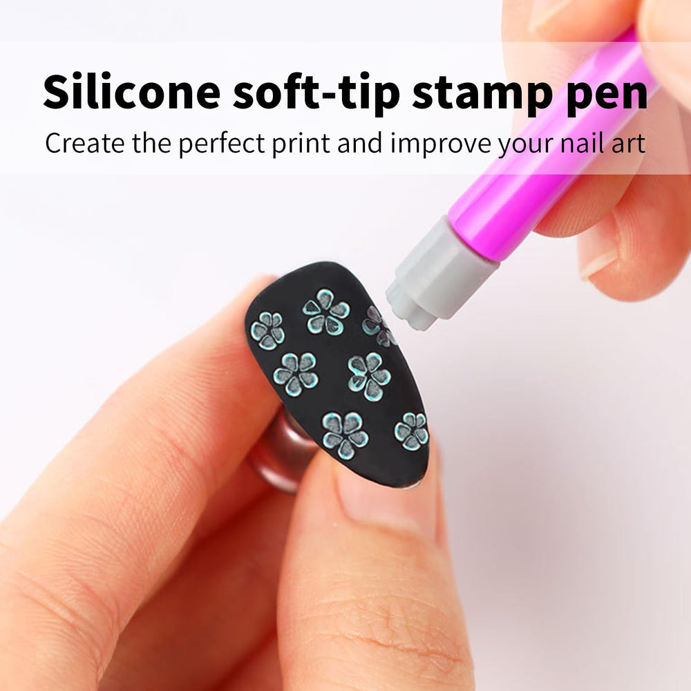 ESUOHYM nail stamp pen flower pattern for delicate, salon-like nails.