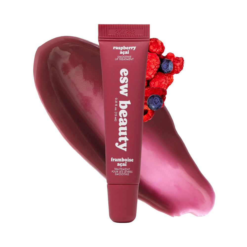 ESW Beauty Raspberry Acai lip treatment jar reveals a rich berry tint and deep nourishment.