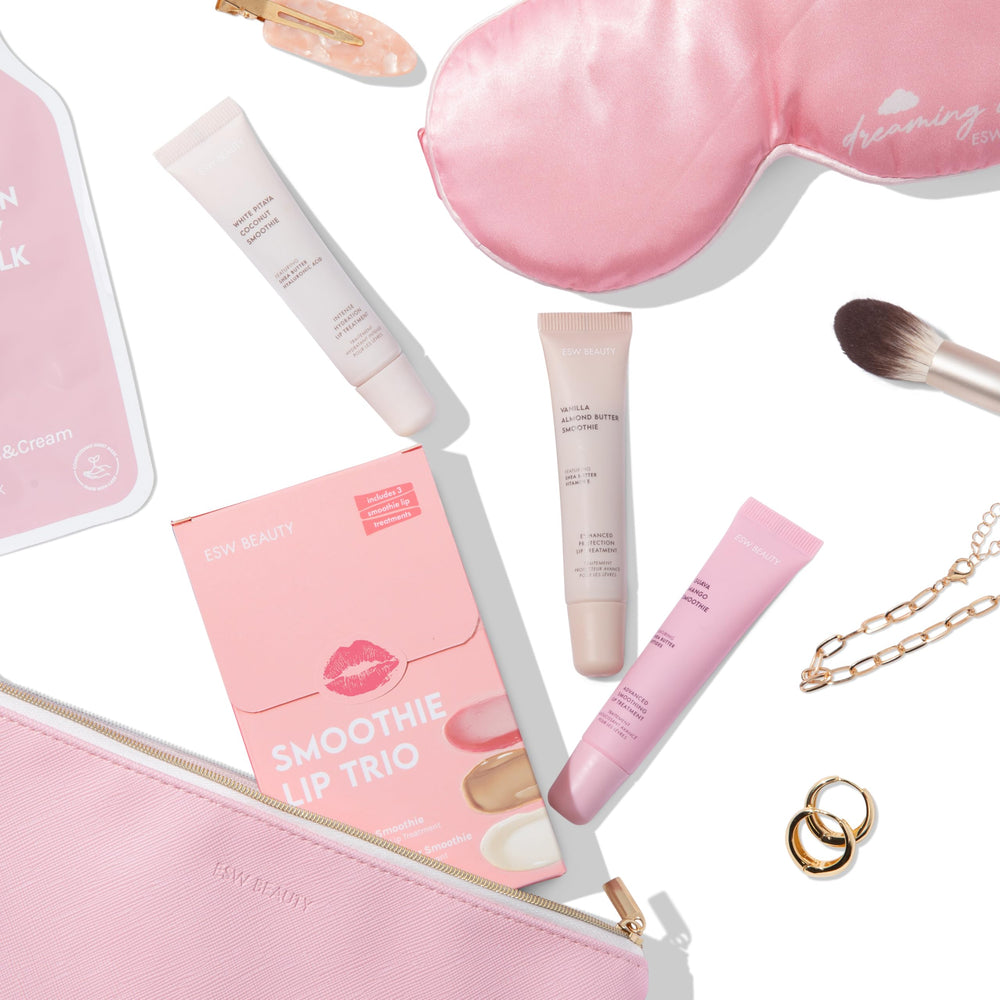 Color swatch of ESW Beauty Smoothie Lip Treatment set with moisturizing benefits