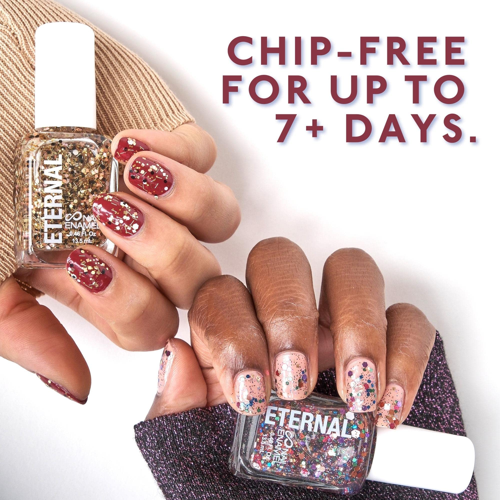 Eternal Glitter Nail Polish Set Cheers packaging shows USA-made quality and gift-ready presentation