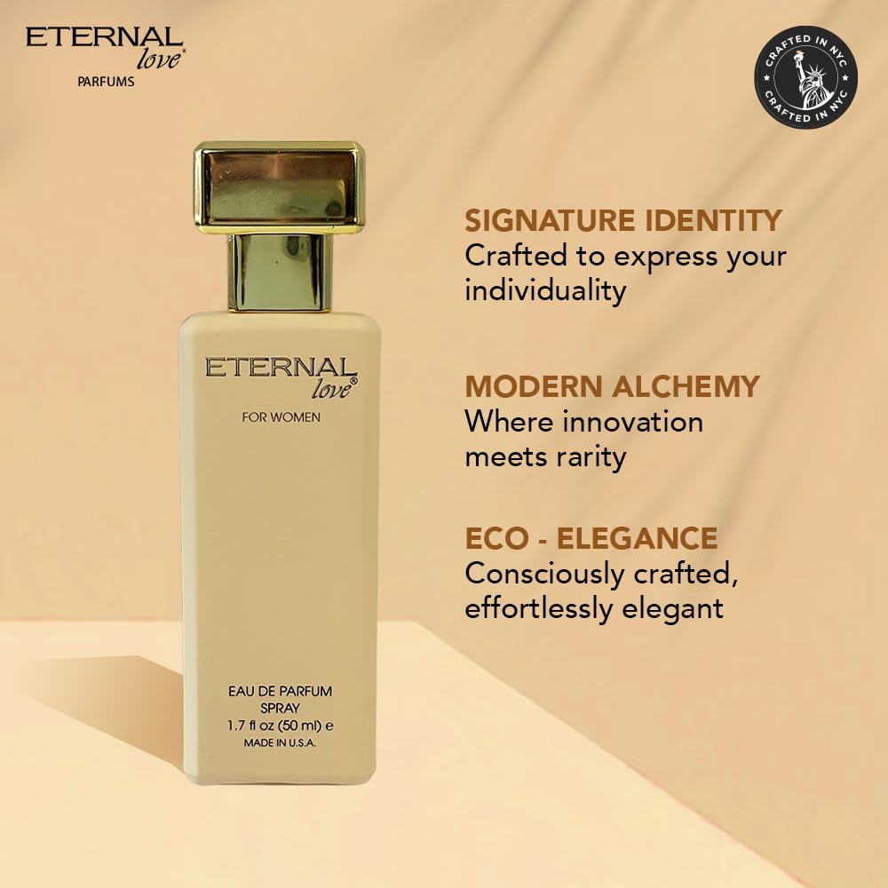 Eternal Love bottle with fragrance swirl for versatile daytime and evening wear.