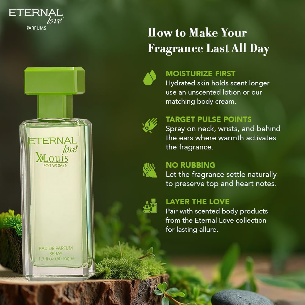 Hand holding Eternal Love X-Louis bottle ready for daily fragrance routine.
