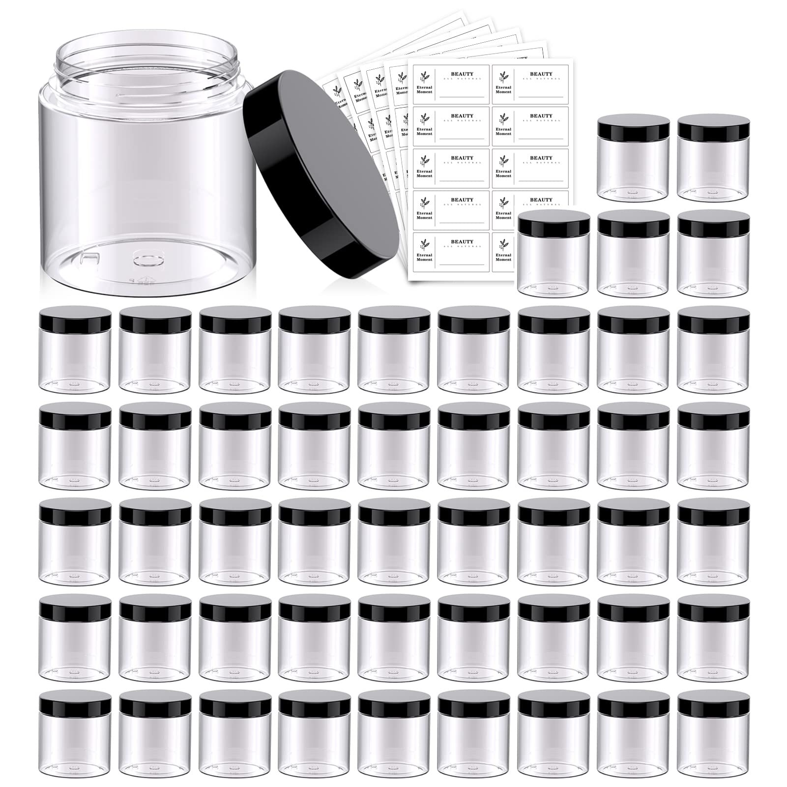 Eternal Moment 50pack 4oz jars with black lids for easy content viewing