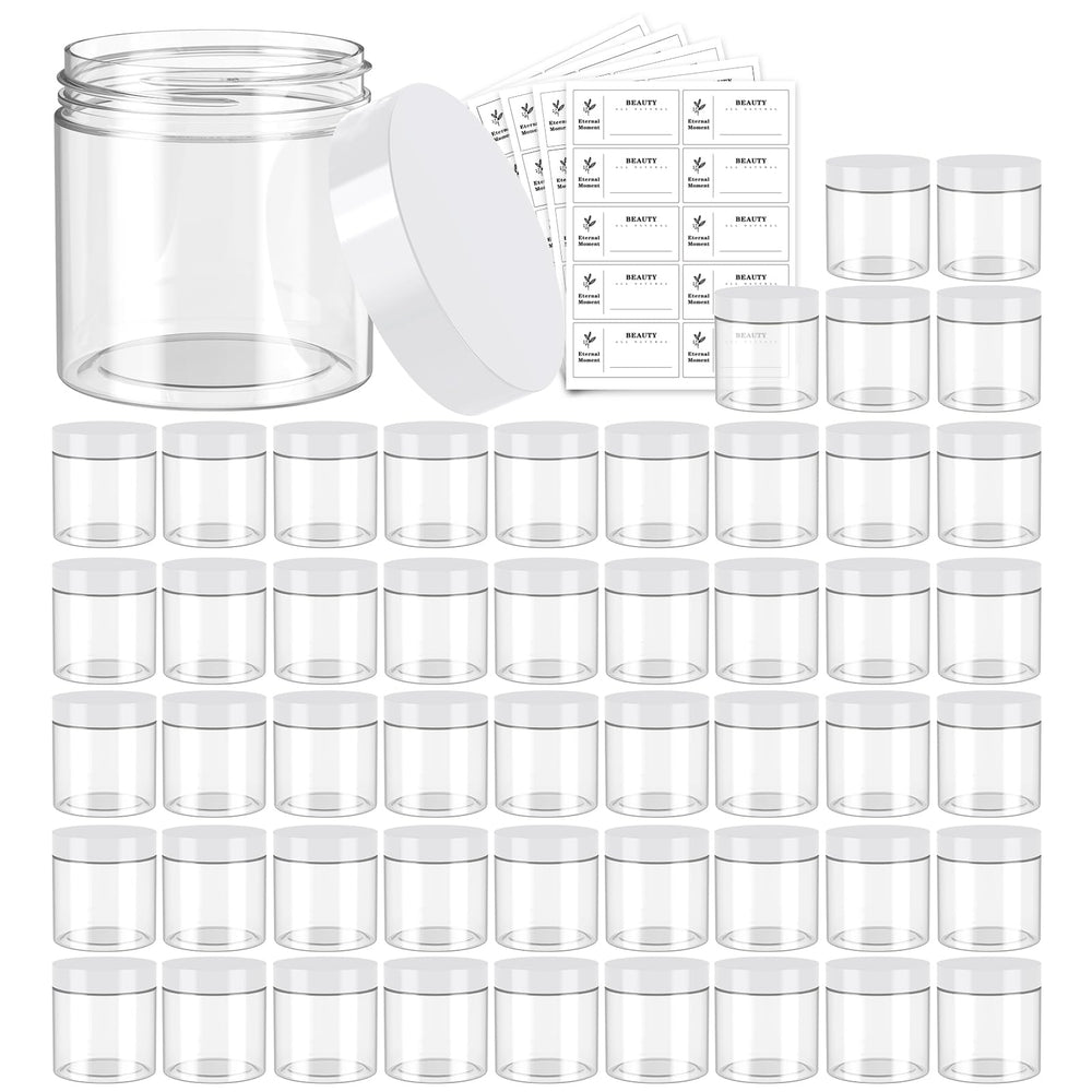 Eternal Moment 50-pack 4oz jars with white lids for versatile cosmetic storage.