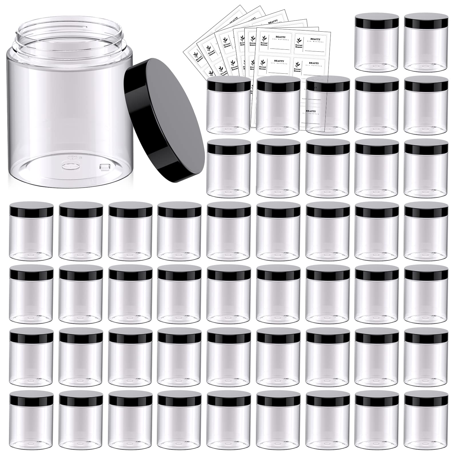 Eternal Moment 8oz clear jar with black lid for cosmetics and samples