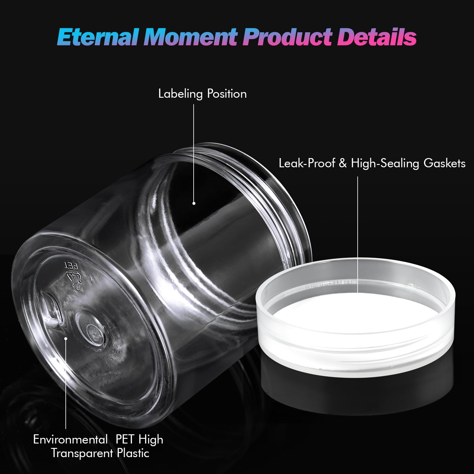 Eternal Moment 50-pack jars with label-ready surfaces for branding and promos.
