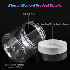 Eternal Moment clear plastic jars show contents clearly for easy labeling.