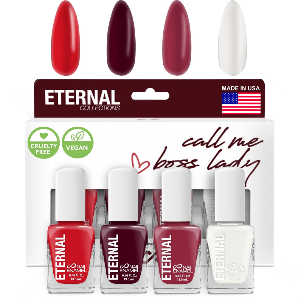 Eternal Call Me Boss Lady bottle shot highlighting quick-dry polish for at-home manicures.