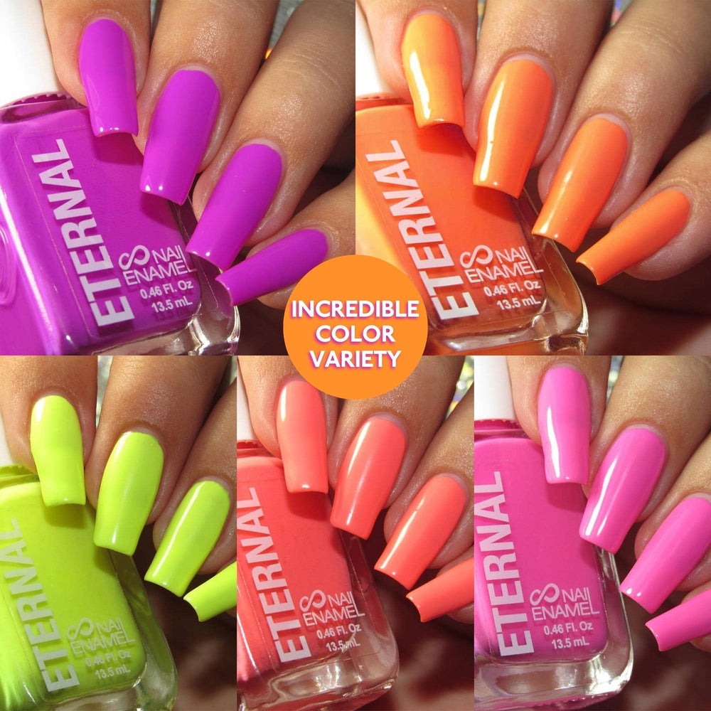 Eternal Neon orange polish for sunny, bold nails and quick wear