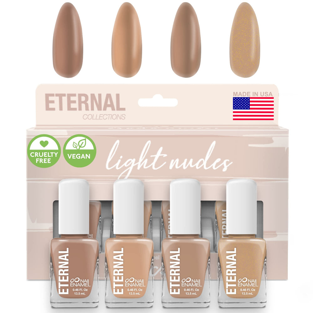 Eternal Nude Nail Polish Set bottle closeup shows natural tones for versatile looks.